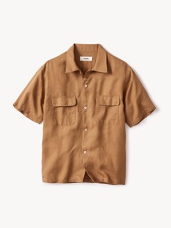 Cinnamon Draped Linen Deuce Coupe Camp Shirt
